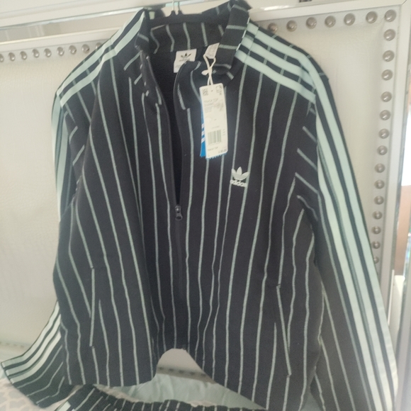 Adidas Originals 2pc Set Jacket  Pants Black Mint Pinstripe Cotton Denim L-XL/XL - Picture 14 of 14